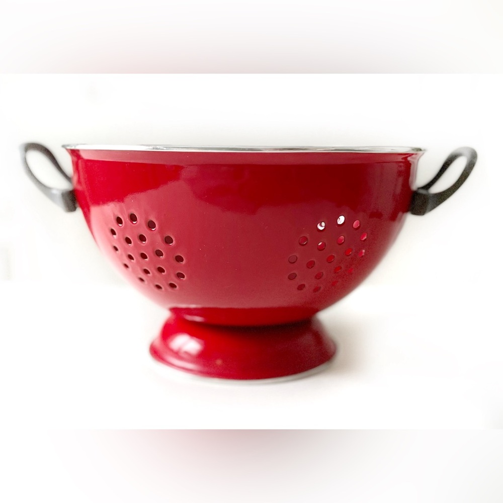 SOLD  Large Red Metal Colander